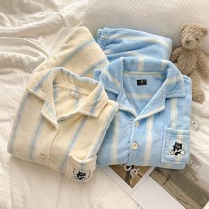 이벤트가 커플 프린스캣 스트라이프 극세사 수면 잠옷 세트 2color