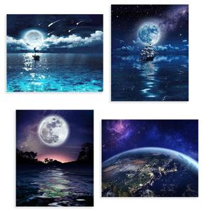 슈퍼문 밤하늘 달빛 밤바다 물 밤풍경 힐링 감성 그림액자 캔버스 몽환적인 인테리어 이미지