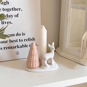 아기사슴 테이퍼 촛대 오브제 세라믹 크리스마스 홈데코