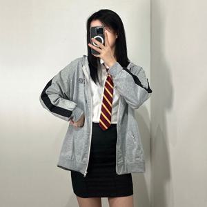 여성 오버핏 배색 후드 집업 빅사이즈 학생 교복 매치 템 간절기 벌룬 여자 얇은 T131