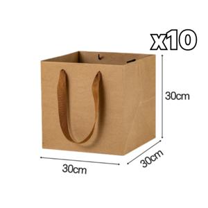 바닥넓은 정사각형 쇼핑백 큰 선물용 케이크 종이가방 봉투 정사각 쇼핑백 10개입