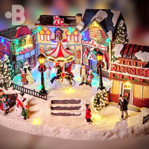 빌리지 산타 트리 마을 캐롤 8곡 오르골 자동회전 회전목마 광장 크리스마스 조명 무드등