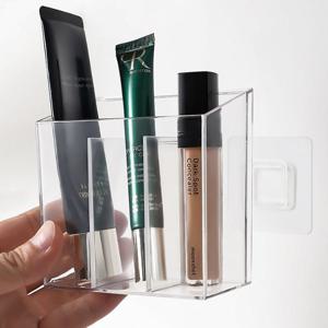 접착식 아크릴 화장품 정리함 부착식 데스크 칸막이 약 보관함 약통 소품 수납함