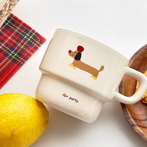 빈티지 강아지 머그컵 2p 세트 일러스트 자취방 홈카페