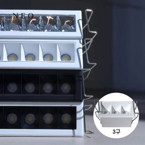 삼색변환 3구 5W 슬림 멀티 다운라이트 사각 멀티 매입등 플리커프리