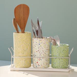 스텔라 3단 도자기 수저통 세트 (스텐거치대, 물받이 포함)