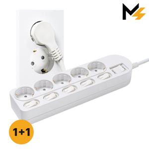 1+1 슬림플러그 국산 개별 과부하차단 5구 멀티탭 납작 플러그 45cm/5m