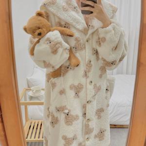 포근베어 수면잠옷 겨울 여성 극세사 원피스잠옷