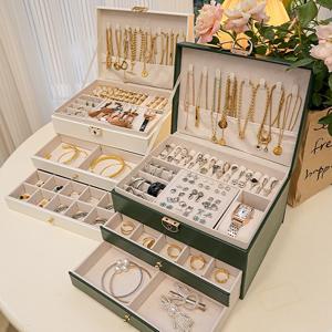 3단 박스형 가죽 보석함 악세사리 보관함 주얼리 귀걸이 반지 목걸이 수납 정리함