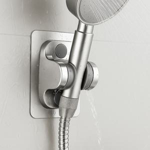 욕실 무타공 강력접착식 120도 각도조절 샤워기거치대 2p 실버