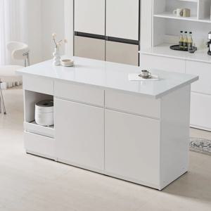 시오 E0 키높은 이지수납 광파오븐 인조대리석 아일랜드 홈바 식탁 렌지대 1600X750