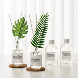 '싱그러운 향기' 나뭇잎 리드 디퓨저 용기+리필 150ml+라탄 코스터 세트