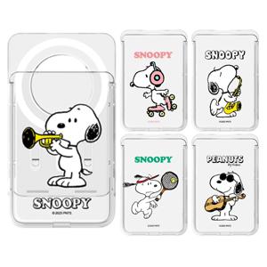 스누피 오락 투명 맥세이프 슬라이드 카드지갑 최대3장 수납 학생증 버스카드 신분증