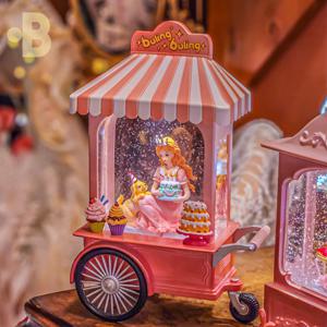 핑크 공주 캔디 마차 자동 워터볼 / 크리스마스 오르골 무드등 스노우볼