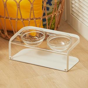강아지 고양이 밥그릇 철제 투명 유리수반 애견식탁 물그릇 2구