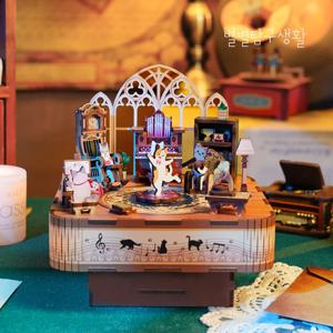 오르골 고양이 3D 우드 입체 퍼즐 뮤직박스 DIY 키트 미니어쳐 장식 선물