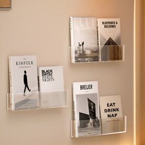 투명 아크릴 벽선반 무타공 인테리어 벽걸이 매거진랙 붙이는 책 잡지 소품 LP판 틈새수납