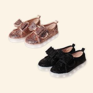 트윙클 리본 슈즈 LED 유아 핑크 블랙 단화 불빛 아동화