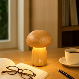 LED 우드 버섯 미니 무드등 무선 머쉬룸 스탠드(터치스위치/밝기조절)