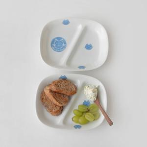 네코 나눔 사각접시 2구 22cm 나눔접시 일제 도자기 아이식판 동물 상차림