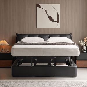 [리퍼] 고르도 프레스티지 리프트 천연 가죽 수납 침대 프레임 라지킹 LK