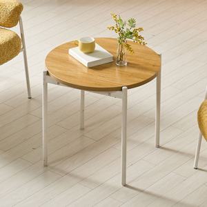 도울 600 원형 미드 소파테이블-화이트내추럴