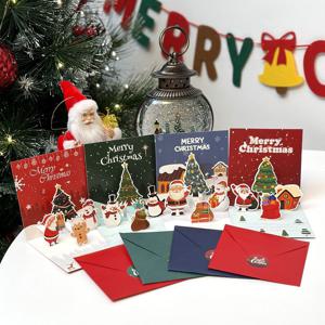 3D 입체 크리스마스 팝업 메시지 카드 편지+봉투 4종 세트