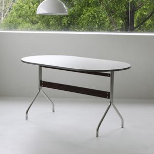 [리퍼] 화이트 HPL 실버엣지 타원 미드센츄리 카페 테이블 4인용 식탁 1600 오튼