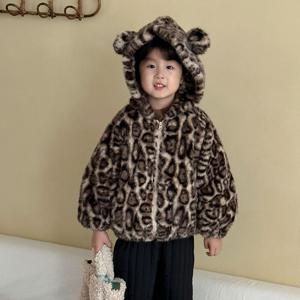 레오파드 퍼 후드 집업 점퍼 R15651
