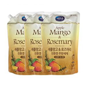 키친솝 애플망고 & 로즈마리 친환경 주방세제 스위트 망고향 1.2L x 3개