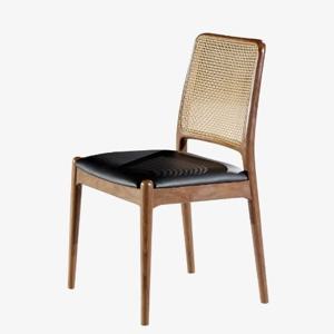중우한 원목소재 등받이 라탄 가죽방석 식탁의자(445 월넛)