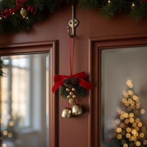 크리스마스 투방울 레드 벨벳 리본 도어장식 현관종 걸이 도어벨 트리 오너먼트 (+자석후크)
