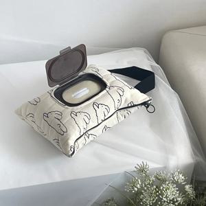 블랙 토끼 누빔 물티슈 파우치 휴대용 티슈케이스