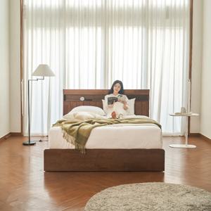 에몬스 빌라드우드 LED 수납형 원목 침대프레임Q/K+에잇나잇 럭스매트리스Q