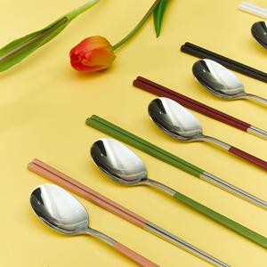 2인 한식 수저세트 (젓가락+수저) 신혼부부수저 스텐304 세라믹코팅 컬러손잡이
