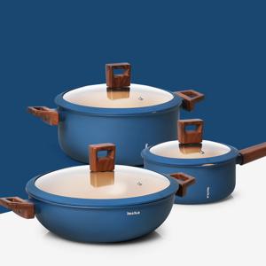 나리히라 레드앤블루 IH 인덕션 세라믹냄비 3종세트 블루 (18편수+24양수+28멀티웍)