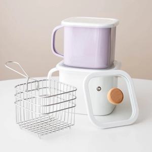 손잡이 눈금 법랑 냄비 1.45리터 3종 세트 (유리뚜껑, 튀김망포함)