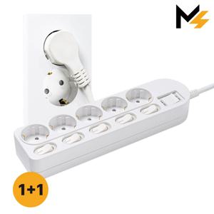 1+1 슬림플러그 국산 개별 과부하차단 5구 멀티탭 납작 플러그 45cm/5m
