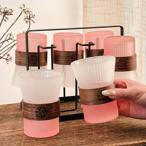 [해외] 빈티지 앤틱 핑크 줄무늬 내열유리컵 홈카페 유리컵세트 6P세트+거치대