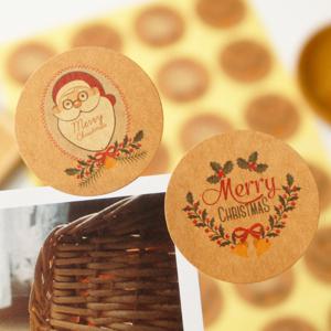 크리스마스 산타 트리 선물 포장 데코용 크라프트 스티커 3종