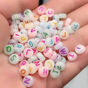 야광 알파벳 원형 비즈 구슬 공예 팔찌 만들기 부자재 0.7cm 100개