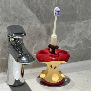 [해외] 세라믹 사과모양 칫솔꽂이 칫솔걸이 칫솔케이스 칫솔거치대 치약꽂이 4구