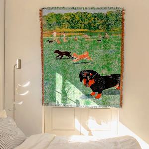 PARK DAY 대형 태피스트리 블랭킷 러그 강아지 일러스트 패브릭포스터 소파커버 식탁보