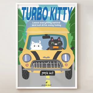 자동차 그림 고양이 포스터 레트로 스타일 인테리어 액자
