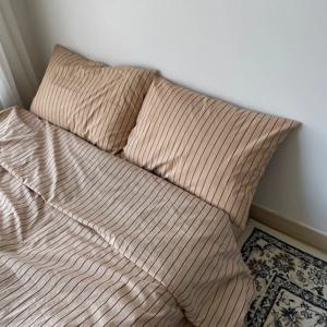 Thin stripe pillow cover khaki / brown 60수 이불커버