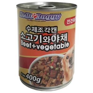 헬로도기 대용량 강아지통조림 수제조각캔 소고기야채 400g