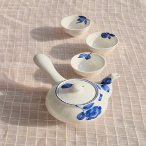 청화 동백 3인 다기 세트
