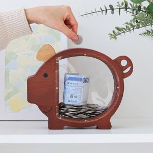우드 아크릴 돼지저금통 동전 지폐 인테리어 저금통