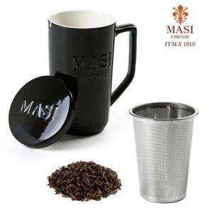 뚜껑있는 도자기 티머그잔 제트블랙 차우리는컵