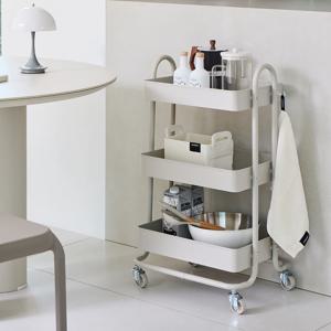 부드러운 핸들링! 재크 플러스 3단 수납 이동식 수납선반 철제 트롤리 (베이지)